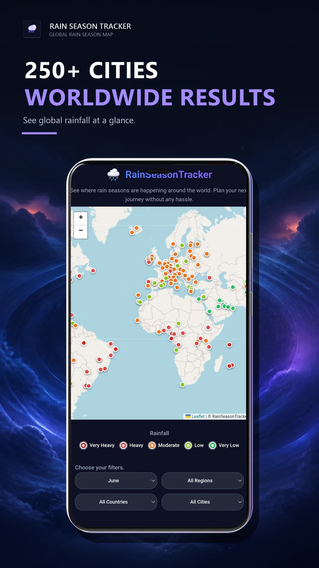 Rain Season Tracker toont regenseizoenen voor meer dan 250 steden