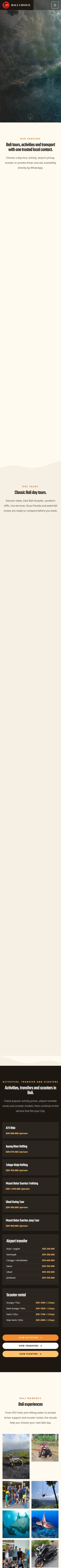 Mobile homepage of Bali Choice Destination