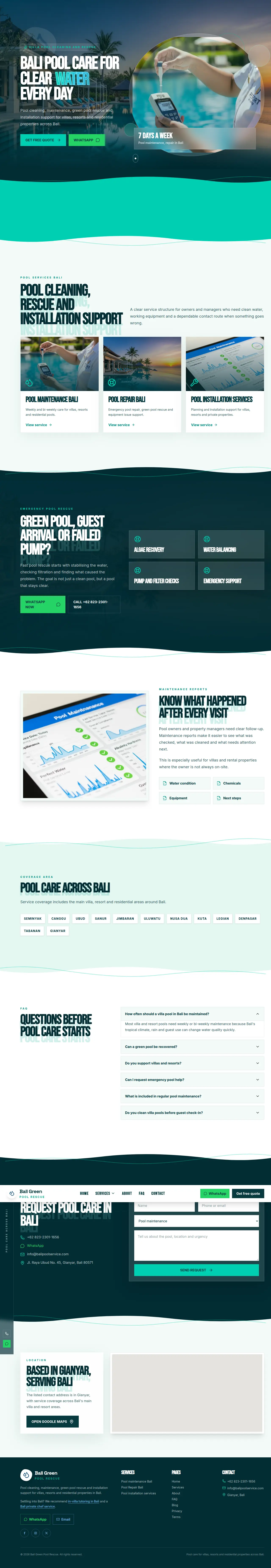 Desktop homepage of Bali Green Pool Rescue