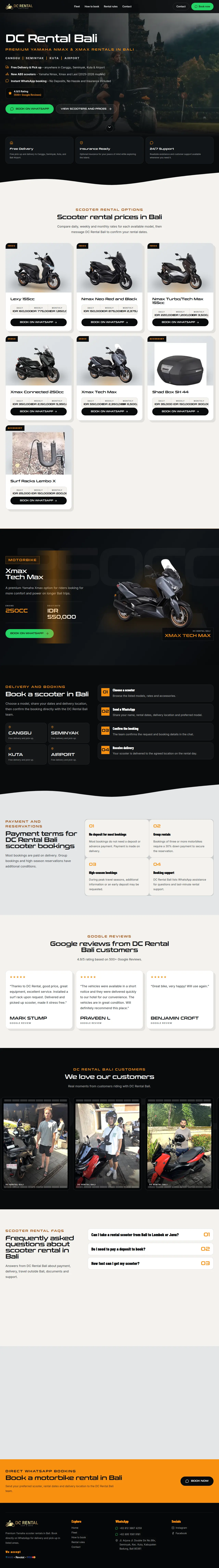 Desktop homepage of DC Rental Bali