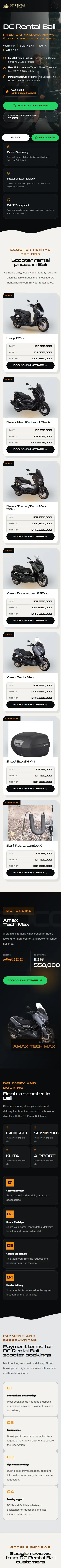 Mobile homepage of DC Rental Bali