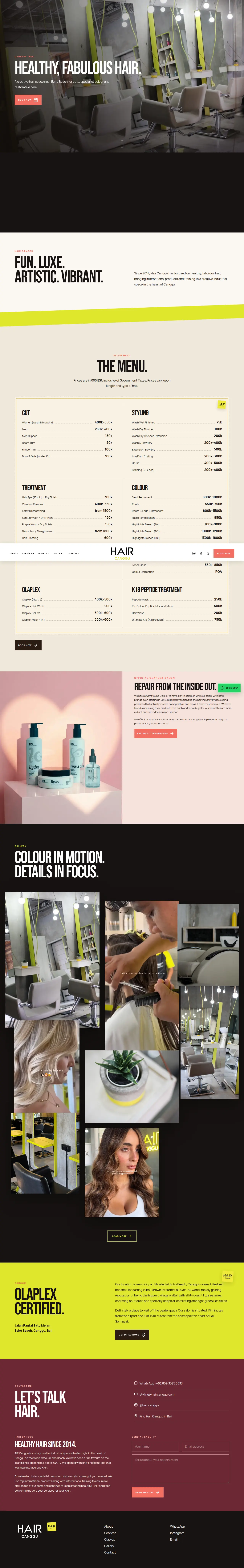 Desktop homepage of Hair Canggu