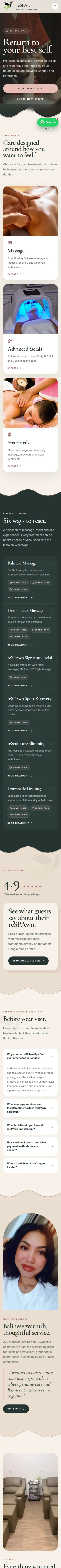 Mobile homepage of reSPAwn Spa Bali